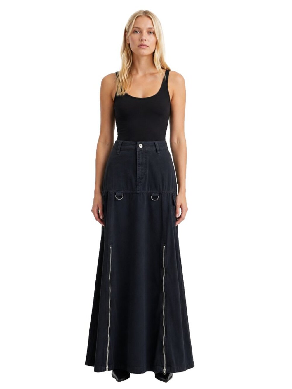 Social Collision Black Cargo Maxi Skirt Zip Detail D-Ring Goth Grunge S